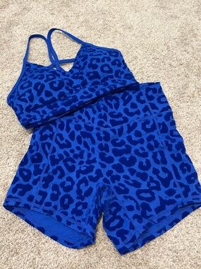 Vitality Lux Blue Animal Print Sports Bra and Shorts Set